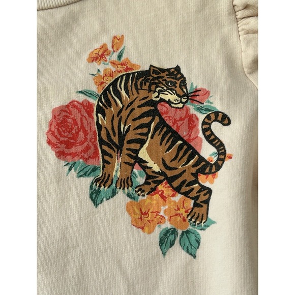 Anthropologie Back When Tiger Floral Sweatshirt Puff Sleeve Cotton S - Picture 6 of 11